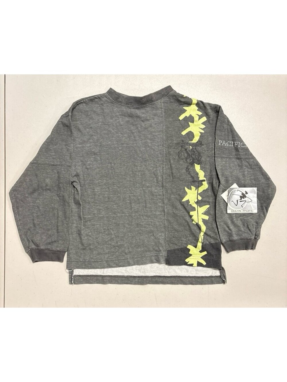 Vintage Ocean Pacific OP Grey Burnout Long Sleeve Shirt Size M NWT Yellow Floral